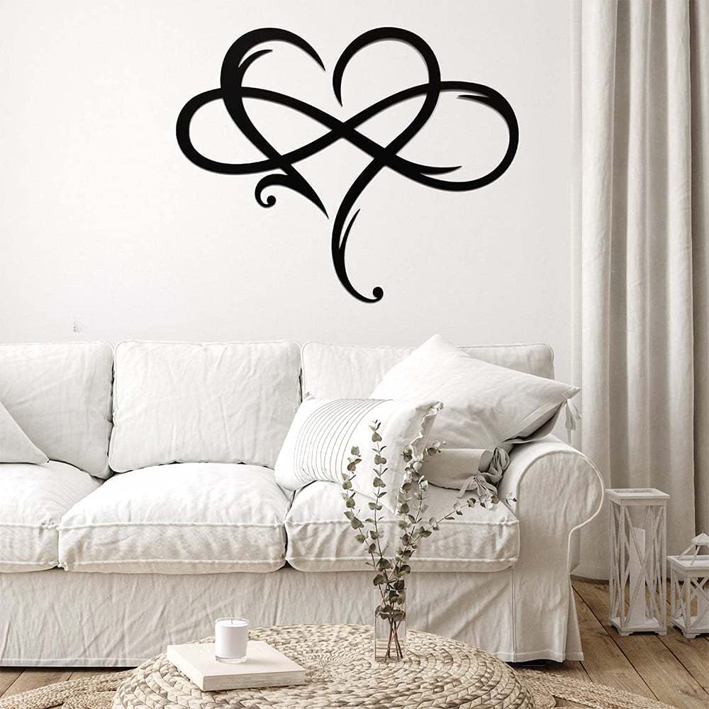 AOOLVY Infinity Heart Wall Decor, Unique Infinity Heart Metal Art Wall Decor Love Sign Steel Wall Plaques Bedroom Ornaments for Home Wedding Decor, Room Living Room Decoration (Black, 23.6x20.6inch)