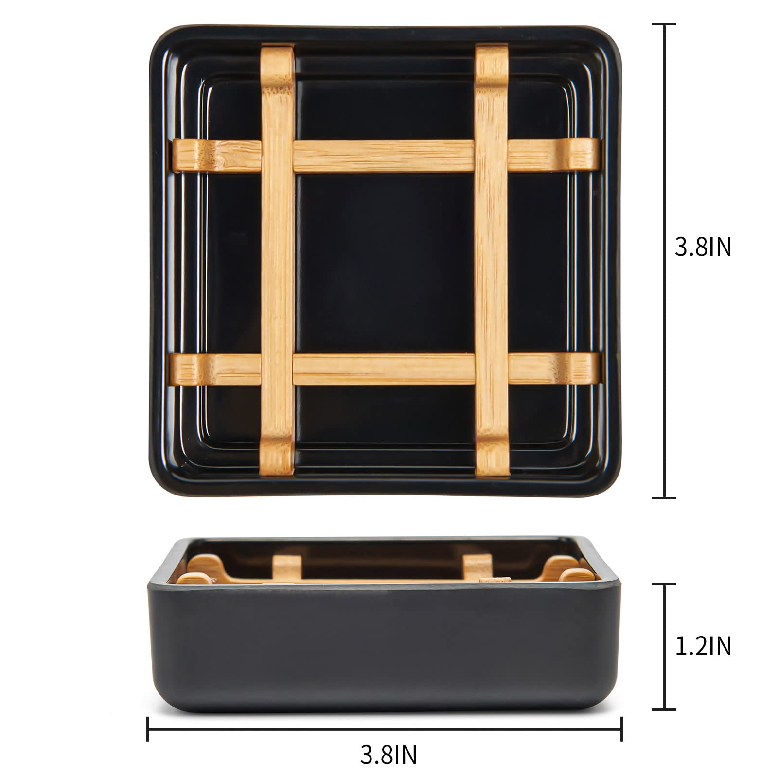 Bamboo Soap Dishes for Bar Soap Holders for Shower for Bathroom Sink Bulk Small Wooden Soap Tray Jabonera Pretty Neat Ventilated Soap Dish Disj Disk, Detachable (Single Right Angle Black)