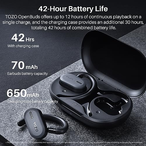 TOZO OpenBuds Lightweight True Open Ear Wireless Earbuds with Multi-Angle Adjustment, Bluetooth 5.3 Headphones with Dual-Axis Design for Long-Lasting Comfort, Crystal-Clear Calls for Driving, Black