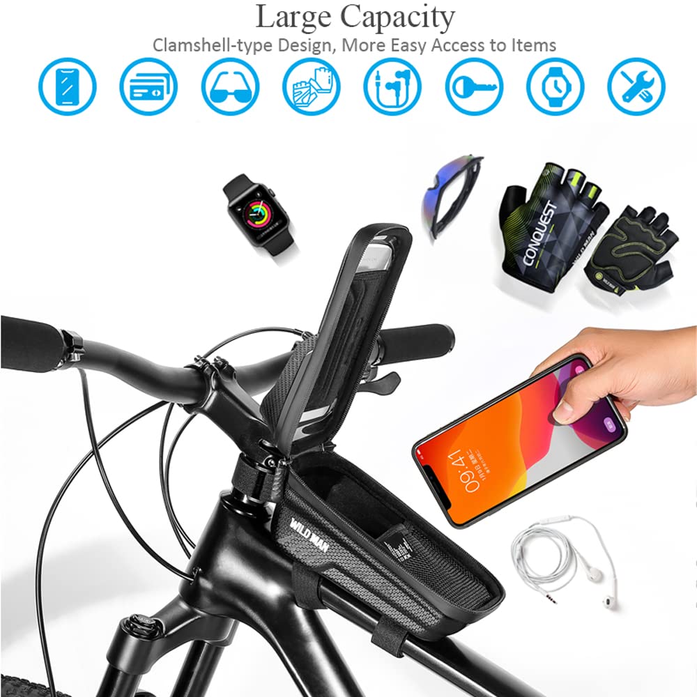 WILD MAN Bike Bags for Bicycles, Bike Accessories for Cycling Gifts for Men, Bicycle Bike Phone Holder Mount, Bike Phone Storage Bag for Adult Bikes for Cell Phone Under 6.7"