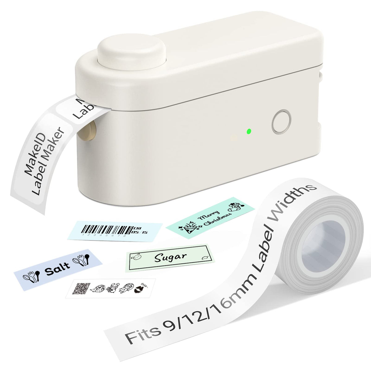 Makeid Label Maker Machine with Tape - Compatible with 9/12/16mm Waterproof Tape, Portable & Rechargeable with Built-in Cutter Wireless Label Printer Compatible with Android & iOS Devices