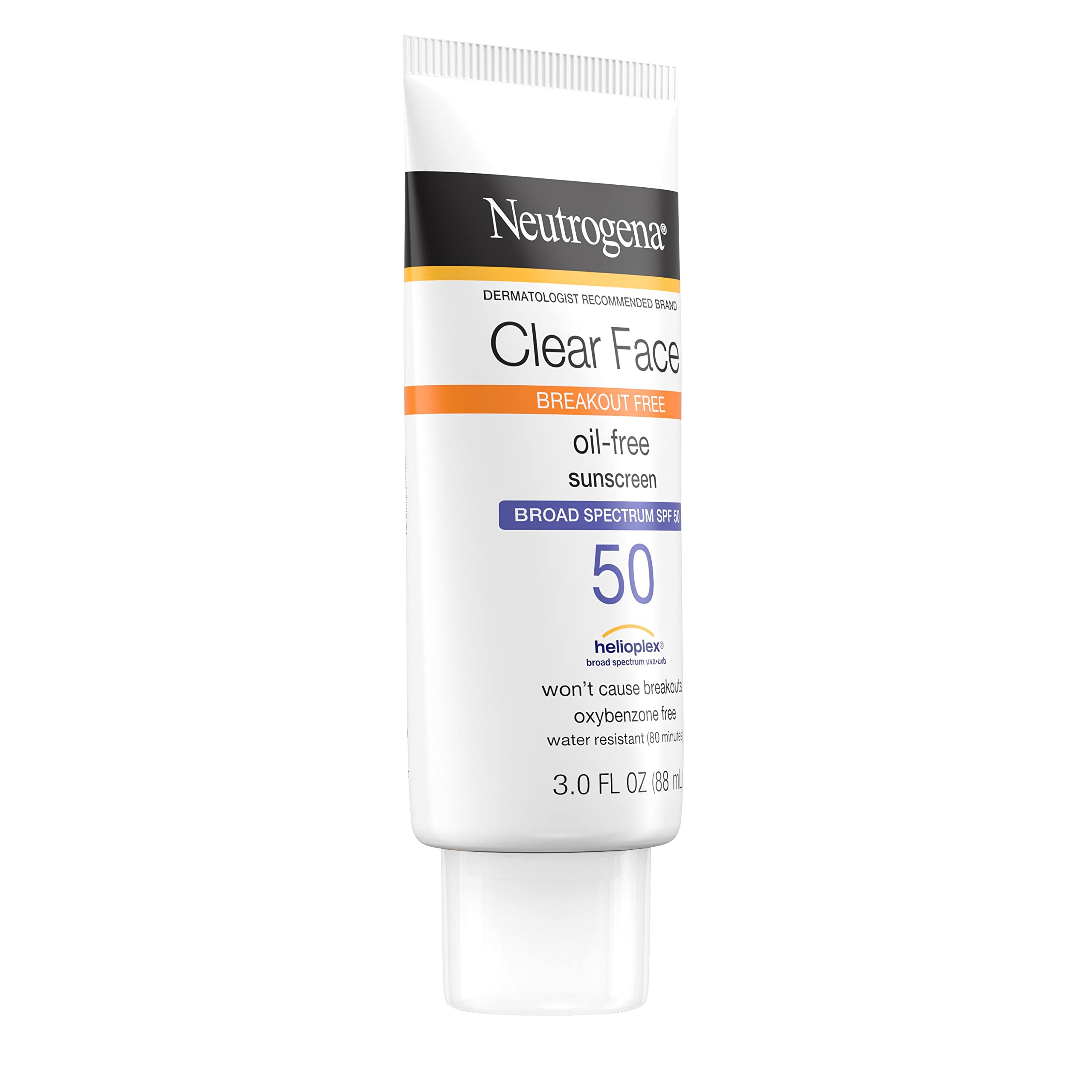 Neutrogena Clear Face Liquid Lotion Sunscreen for Acne-Prone Skin, Broad Spectrum SPF 50 UVA/UVB Protection, Oil-, Fragrance- & Oxybenzone-Free Facial Sunscreen, Non-Comedogenic, 3 fl. oz