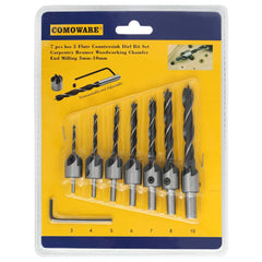 COMOWARE Countersink Drill Bits Set- 7Pcs Counter Sink Bit for Wood High Speed Steel, Woodworking Carpentry Reamer with 1 Free Hex Key Wrench