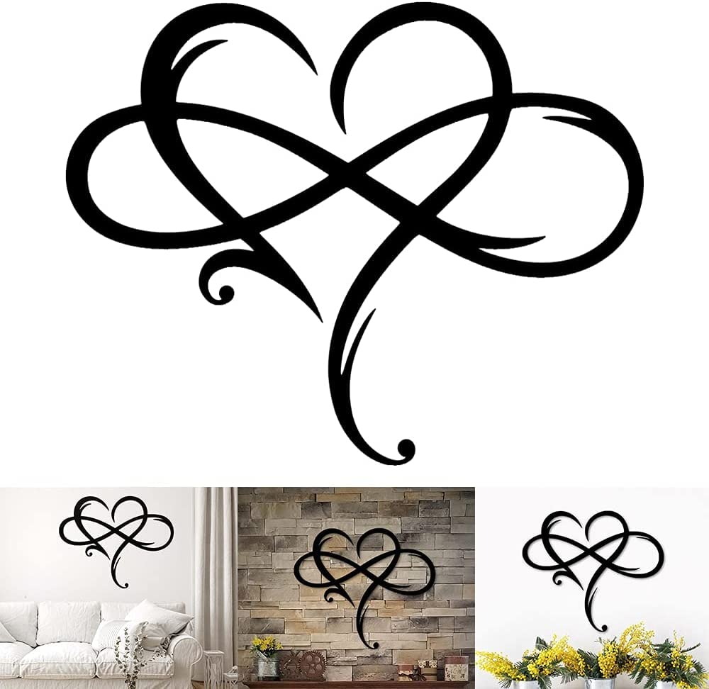 AOOLVY Infinity Heart Wall Decor, Unique Infinity Heart Metal Art Wall Decor Love Sign Steel Wall Plaques Bedroom Ornaments for Home Wedding Decor, Room Living Room Decoration (Black, 23.6x20.6inch)