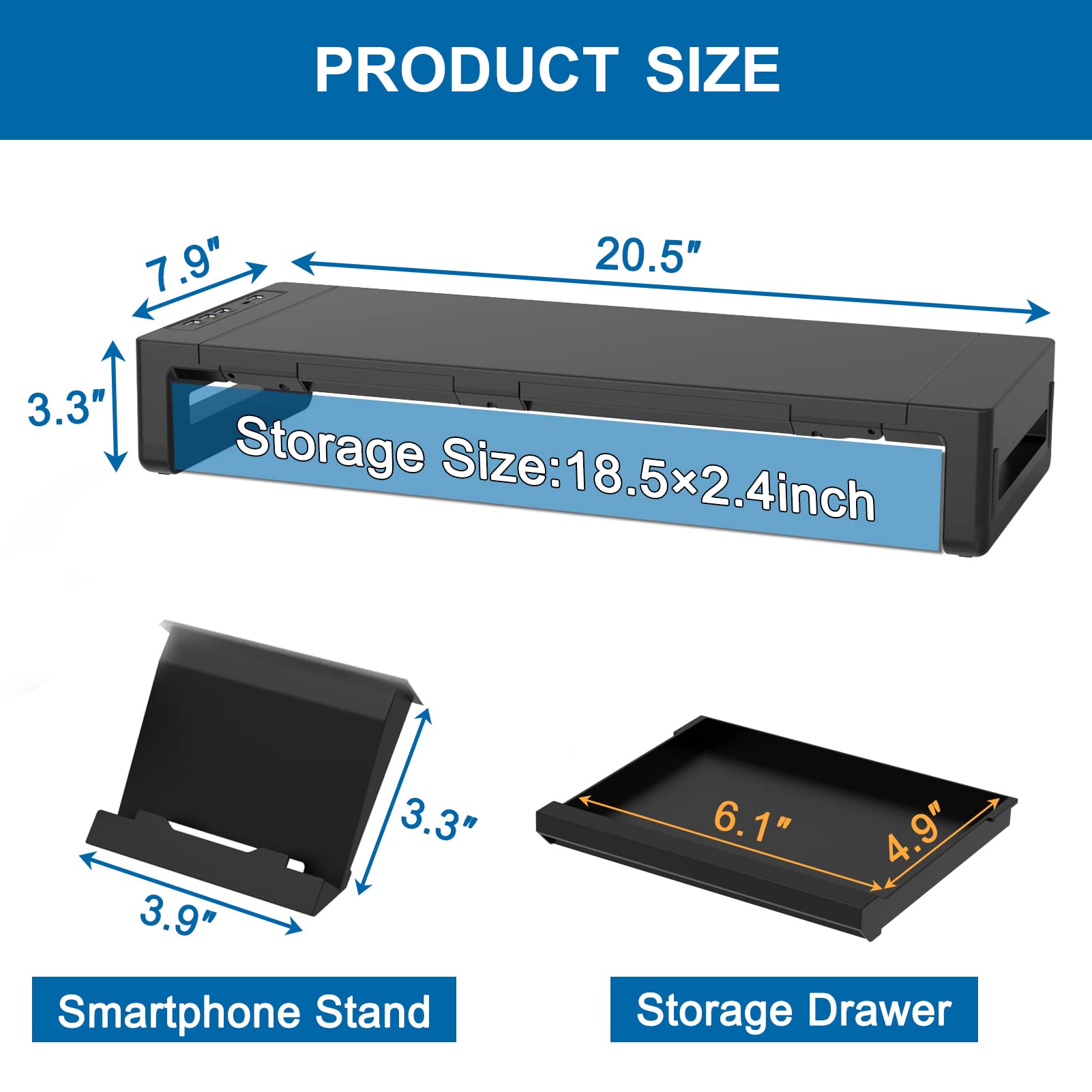 Monitor Stand Riser, AQQEF Foldable Computer Monitor Stand for Desk with USB 3.0 and Charging Port, Laptop Desk Shelf & Monitor Riser with Storage Drawer and Tablet Phone Hold