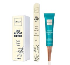 Onsen Secret Cuticle Cream Bundle, Double Sided Nail File 120/180 Grit, Nail Cuticle Oil - Japanese Natural Healing Minerals Nail Care Serum. (15ml + Buffer + Nail File)