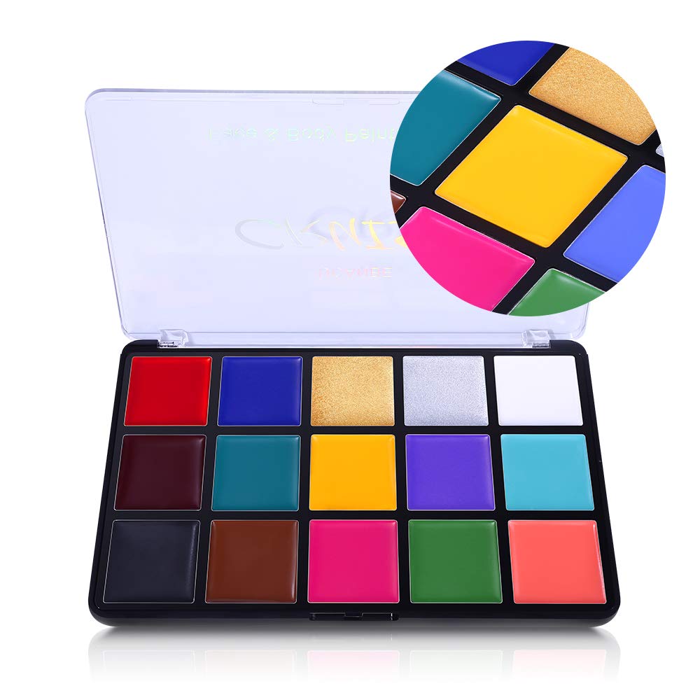 UCANBE Face Body Paint Oil, Professional 15 Colors FX Makeup Palette- Non Toxic Hypoallergenic Safe Facepaint for Halloween, Cosplay Costumes, Parties and Festivals