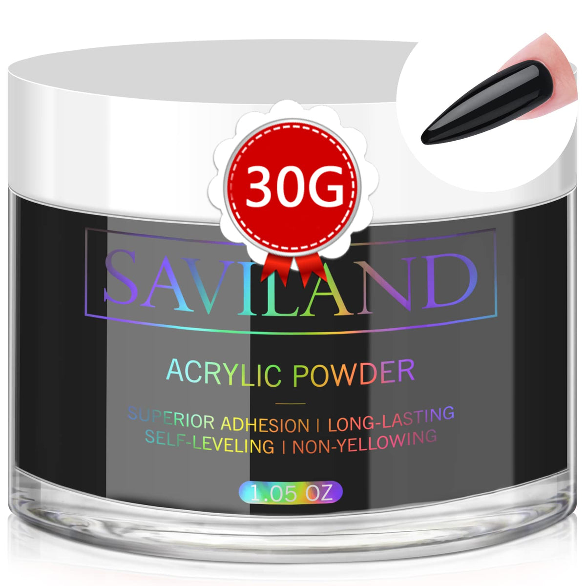 Saviland Black Acrylic Powder - 30g Professional Colored Acrylic Nail Powder for Acrylic Application, Acrylic Polymer Powder for Nail Extension & Carving French Manicure, No Need Nail Lamp