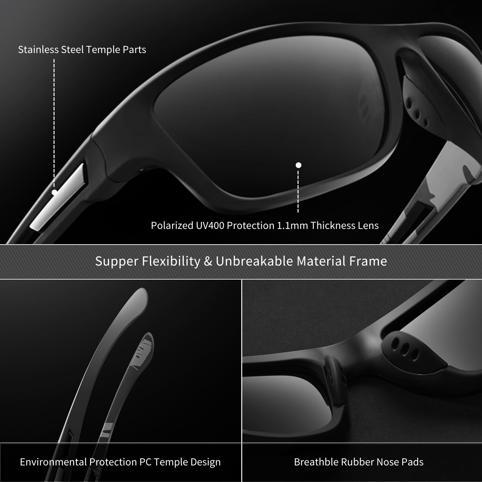 suoso Polarized Sports Sunglasses for Men: UV400 Protection Glasses Womens Wrap Around Goggles for Driving Fishing