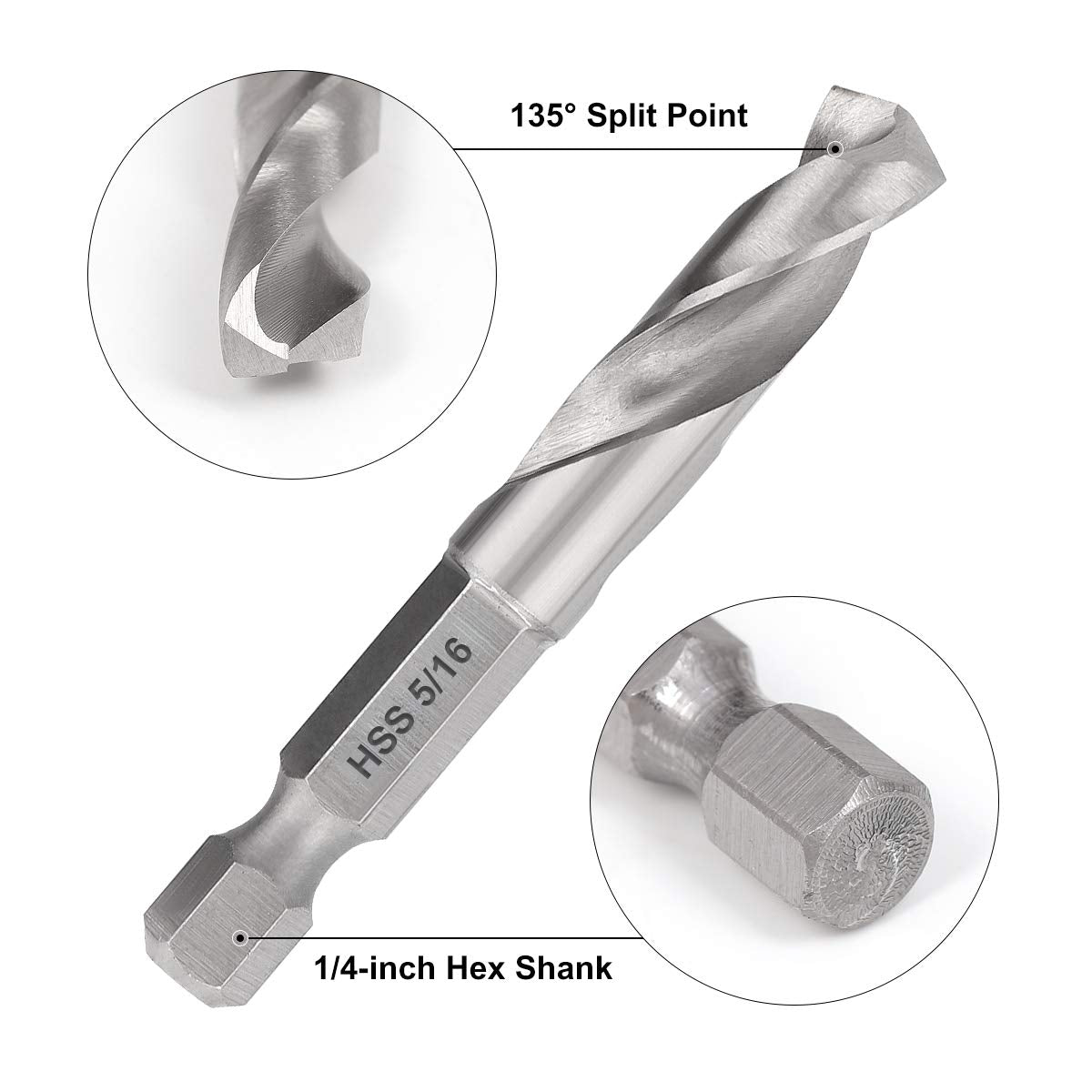 COMOWARE Stubby Drill Bit Set for Metal, 5pcs HSS M2 Short Length Drill Bit with 1/4-Inch Quick Change Hex Shank