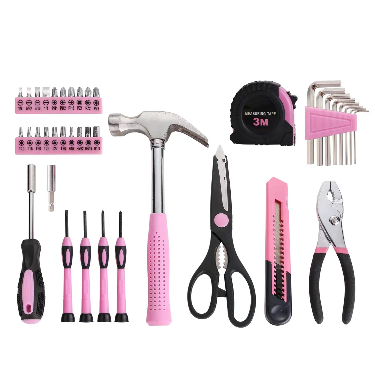39-Piece All Purpose Household Pink Tool Kit for Girls, Ladies and Women - Includes All Essential Tools for Home, Garage, Office and College Dormitory Use