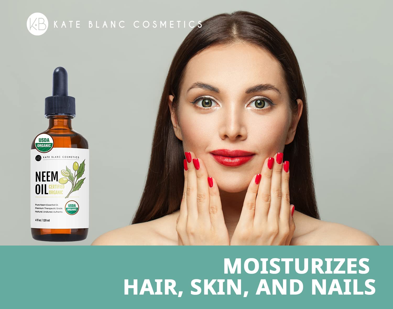 Kate Blanc Cosmetics Neem Oil for Skin (4oz) Natural & USDA Organic Neem Oil Concentrate. 100% Pure Neem Oil for Hair Growth and Organic Neem Oil for Plants. Mixed with Water to Create Plant Spray