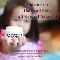 Coconut Baby Oil for Hair & Skin - Organic Moisturizer - Cradle Cap, Newborn Hair Growth, Massage gel, Sensitive Skin Care, Infant Scalp, All Natural with Sunflower & Grape Seed oils - 2 fl oz