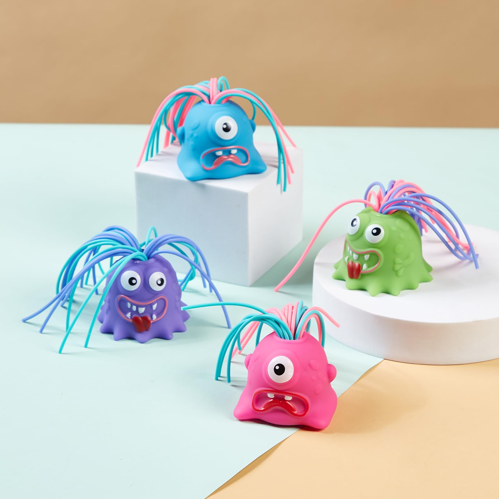 Fun Hair Pulling Fidget Screaming Monster Toys 4Pcs,Screaming Monster Toys,Fidget Toys Stress Relief and Anti Anxiety Toys for 3 4 5 6 7+ Kids Boys Girls(4PC)