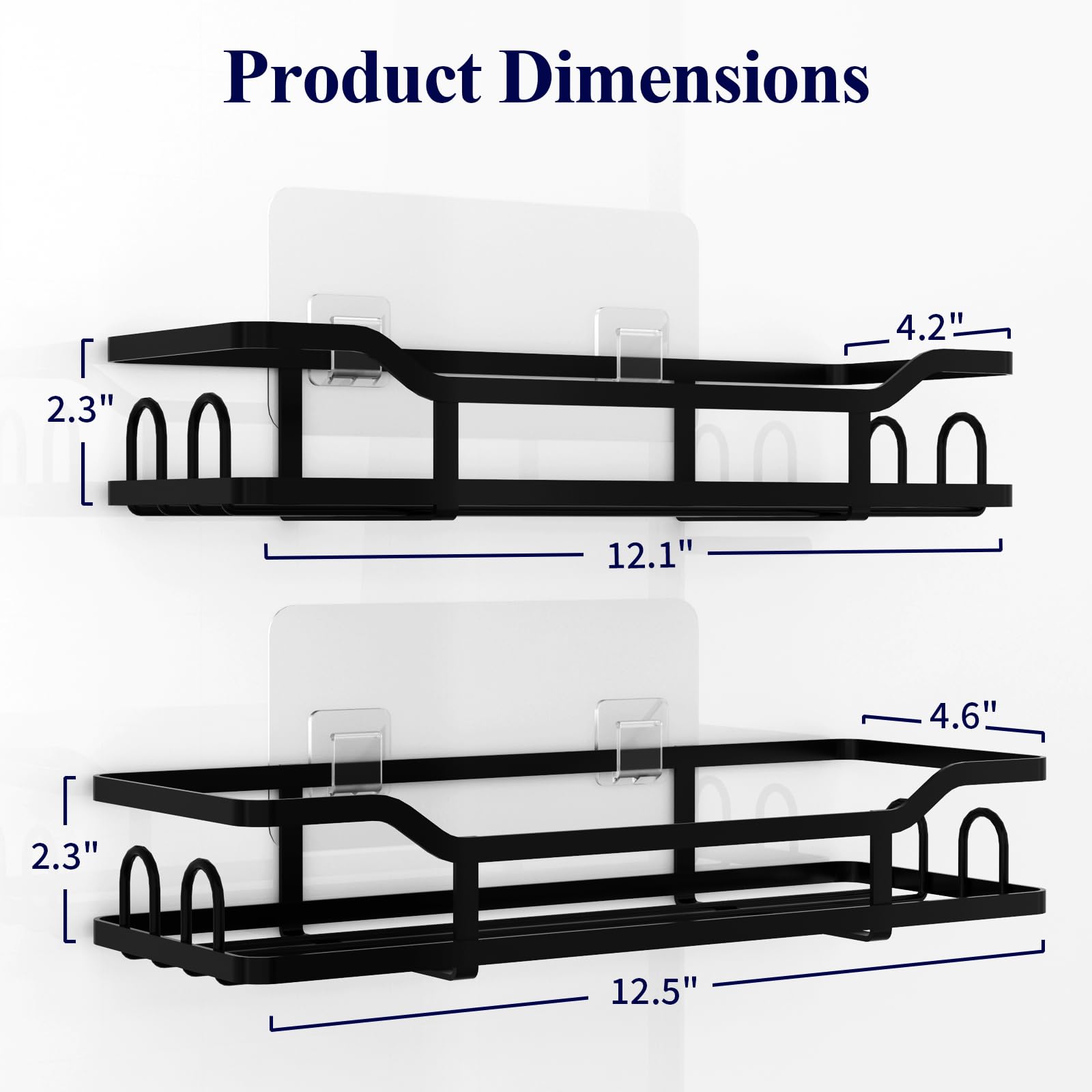 Kitsure Shower Caddy X-Large - Adhesive Shower Organizer, Stainless Steel Shower Shelf for Inside Shower, No Drill Bathroom Organizers and Storage, Home Decor Accessories, 2 Pack, Black