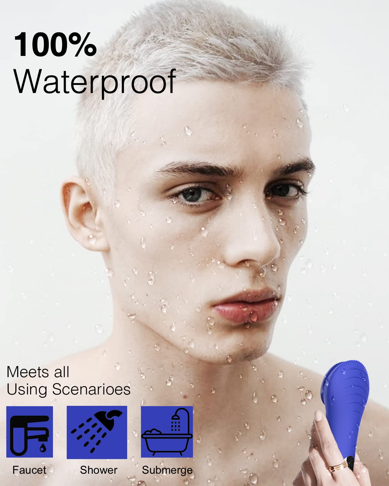 NågraCoola CLIE Facial Cleansing Brush, Waterproof and Rechargeable Face Scrub Brush for Men & Women, Cleansing, Exfoliating and Massaging, Electric Face Scrubber - Blue