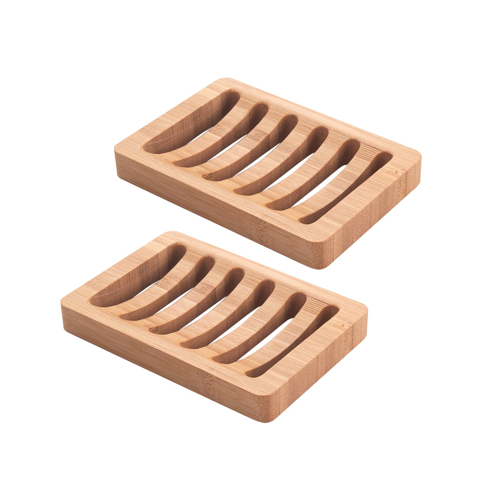 AmazerBath Soap Holder Soap Dish, Bamboo Soap Dish, 2 Pack Wood Soap Holder, Bar Soap Holder for Shower, Soap Tray Self Draining, Soap Saver for Shower, Bathroom, Kitchen(Natural Color)