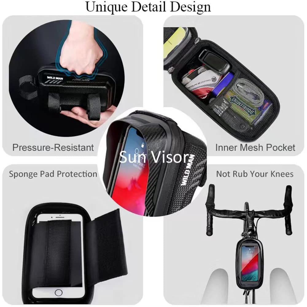 WILD MAN Bike Bags for Bicycles, Bike Accessories for Cycling Gifts for Men, Bicycle Bike Phone Holder Mount, Bike Phone Storage Bag for Adult Bikes for Cell Phone Under 6.7"