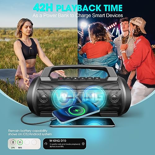 W-KING Bluetooth Speaker Wireless,120W Peak 70W RMS Portable Speakers Bluetooth Loud Party Large Outdoor Waterproof Bluetooth Speaker with Subwoofer/Bass Boost/DSP/Stereo Pairing/42H/Powerbank/MIC in