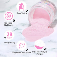 Saviland Pink Acrylic Powder - 1oz Professional Colored Acrylic Nail Powder, Color Acrylic Powder for Nails Extension 3D Nail Art Carving, No Need Nail Lamp