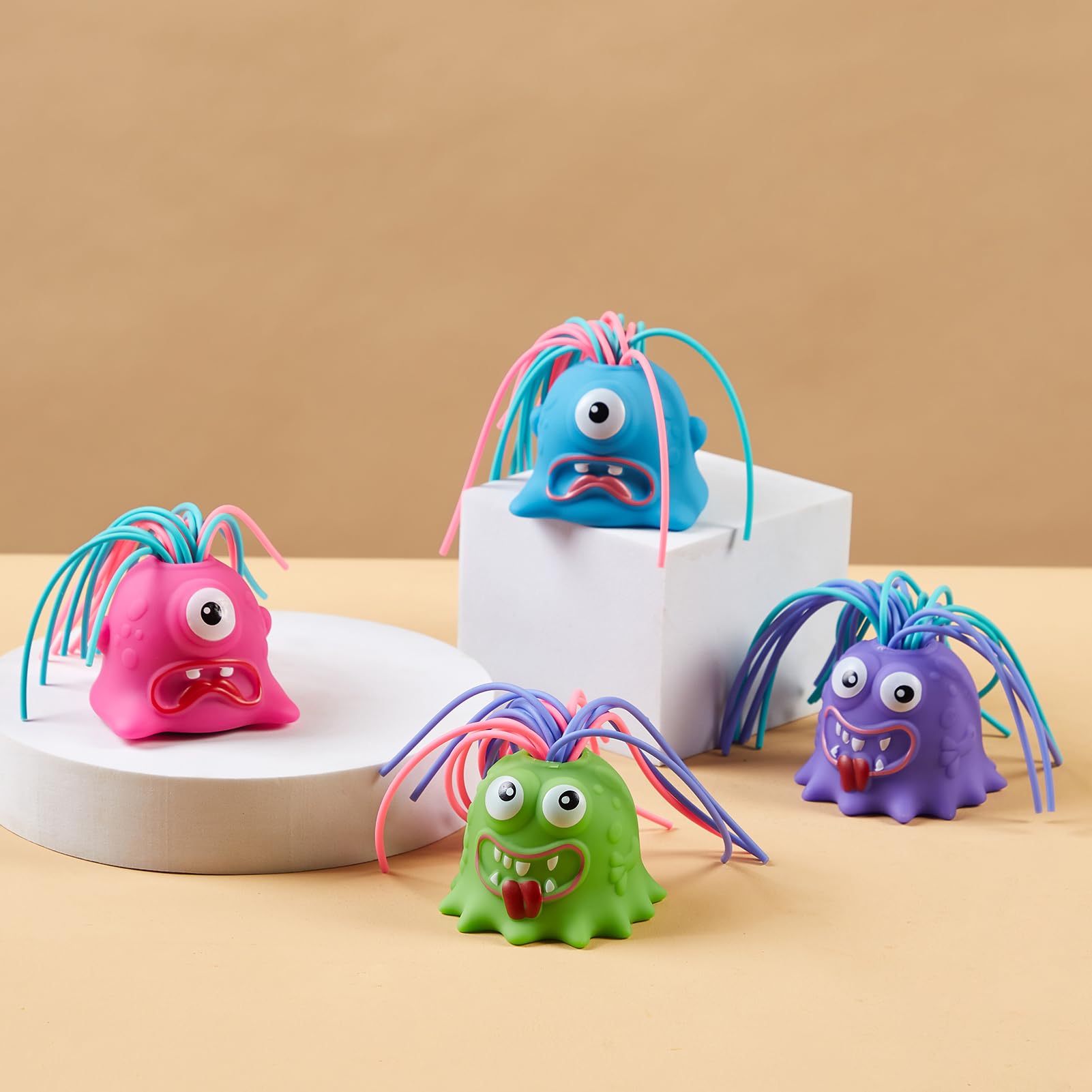 Fun Hair Pulling Fidget Screaming Monster Toys 4Pcs,Screaming Monster Toys,Fidget Toys Stress Relief and Anti Anxiety Toys for 3 4 5 6 7+ Kids Boys Girls(4PC)