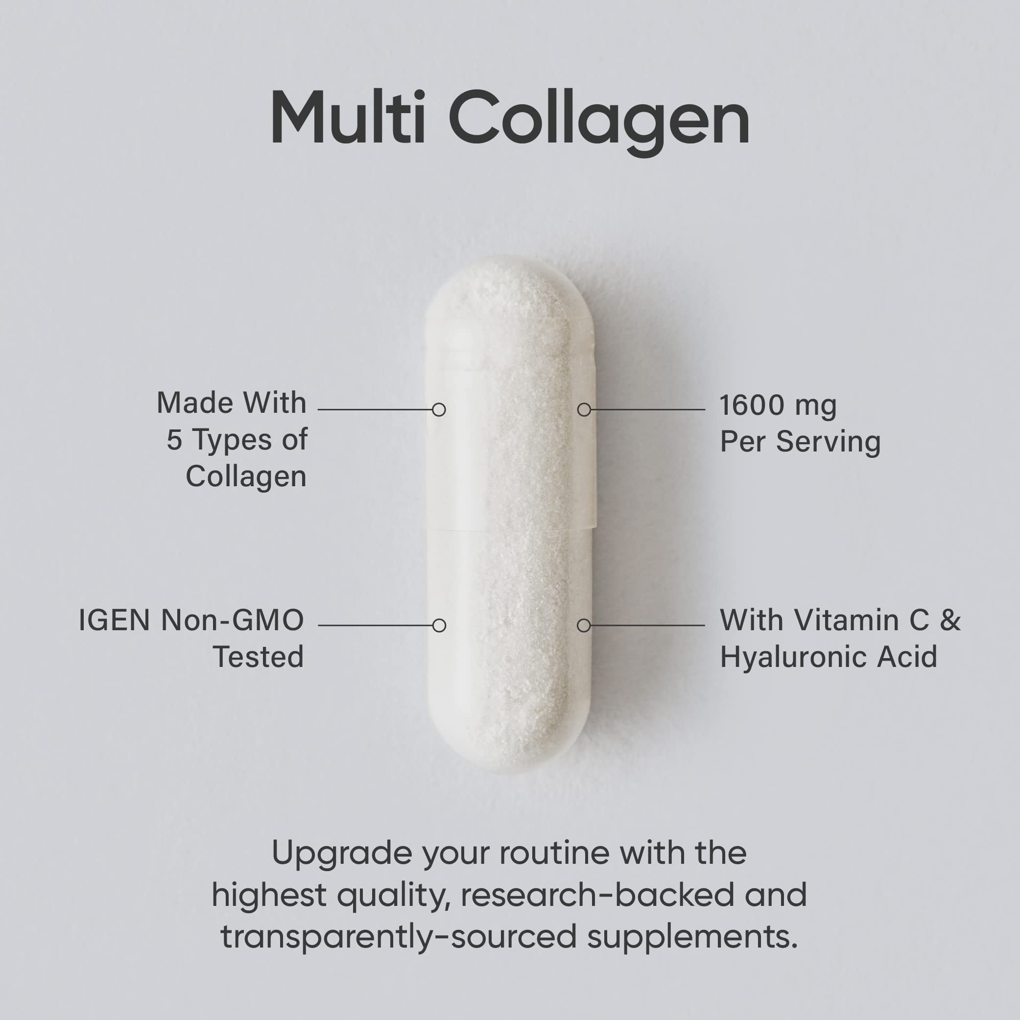 Sports Research Multi Collagen Pills (Type I, II, III, V, X) Hydrolyzed Collagen Peptides with Hyaluronic Acid + Vitamin C | Non-GMO Verified & Gluten Free - 90 Capsules