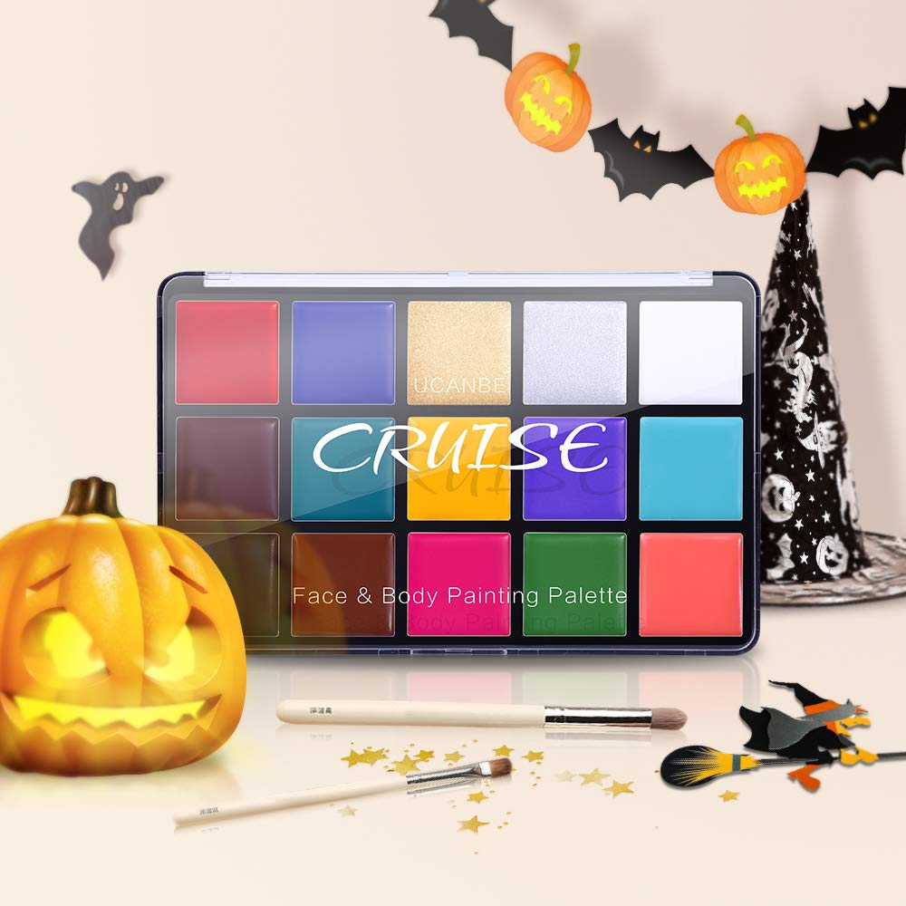 UCANBE Face Body Paint Oil, Professional 15 Colors FX Makeup Palette- Non Toxic Hypoallergenic Safe Facepaint for Halloween, Cosplay Costumes, Parties and Festivals