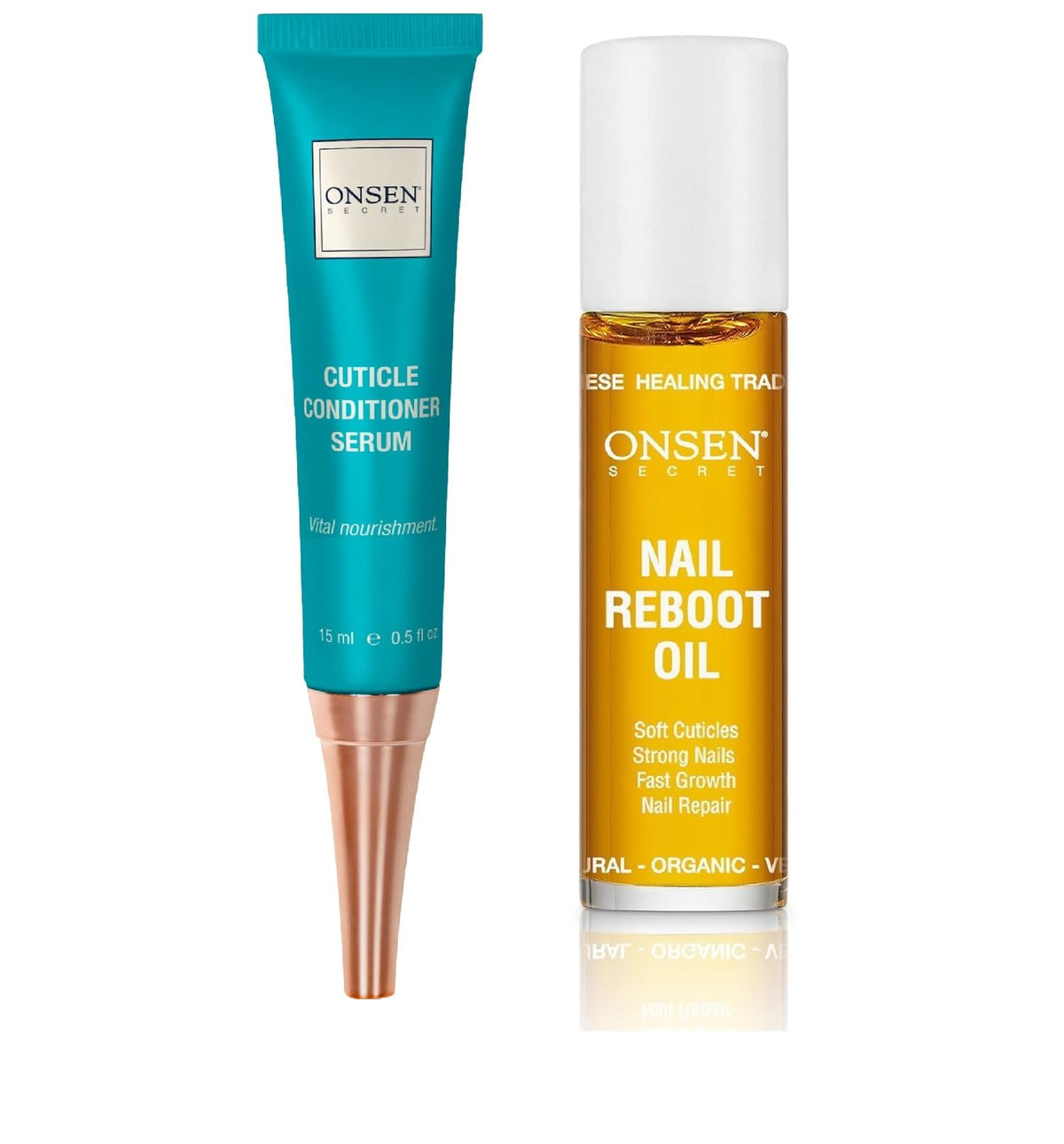 Onsen Secret Nail Reboot Duo - Treatment for Damaged Nails - Natural Nail Care & Cuticle Repair - Visible Results For Perfect Nails, Cuticle Conditioner Cream 15ml & Nail Reboot Oil 10ml