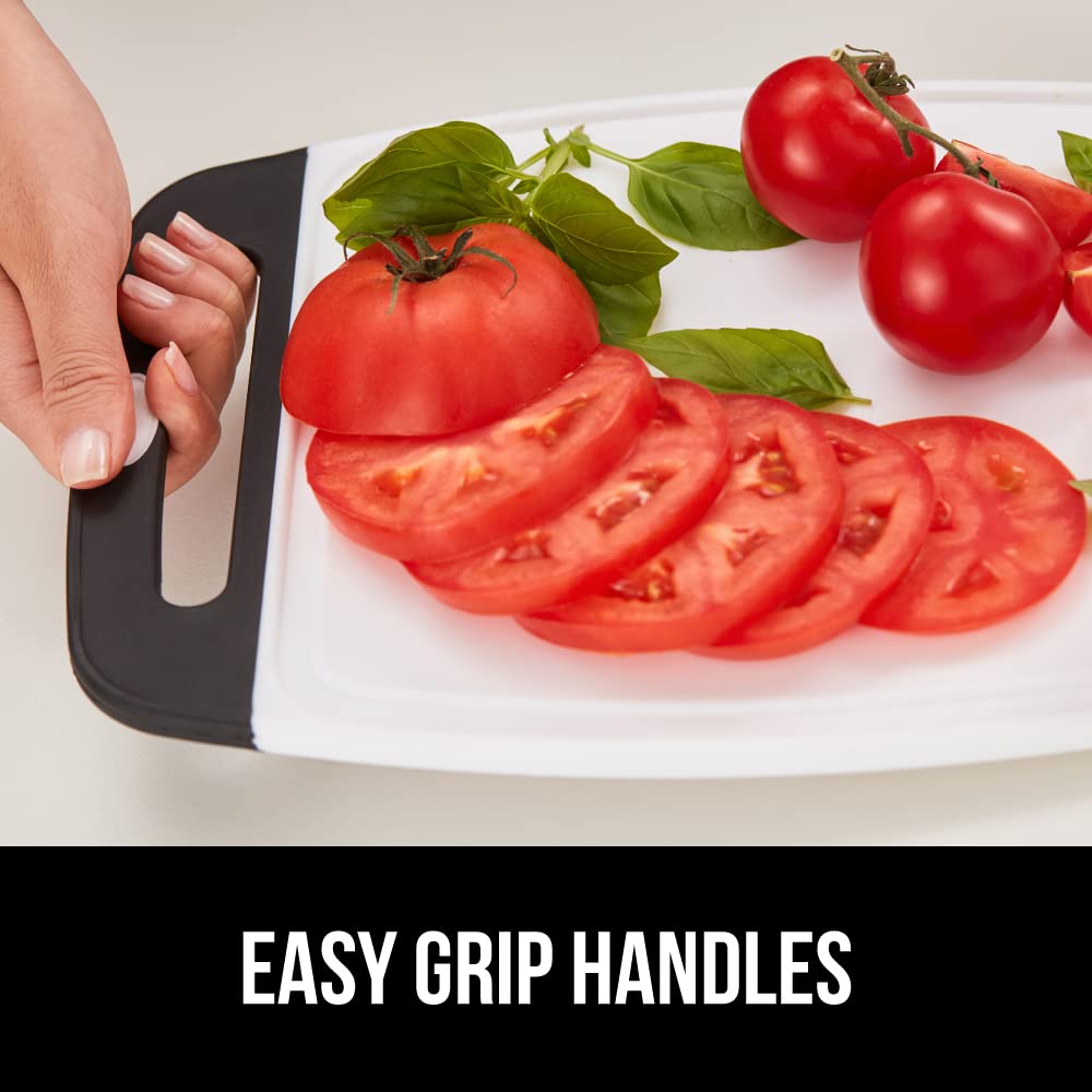 The Original Gorilla Grip Oversized 100% BPA Free Reversible Durable Kitchen Cutting Board Set of 3, Juice Grooves, Dishwasher Safe, Easy Grip Handle Border, Food Chopping Boards, Cooking, Black