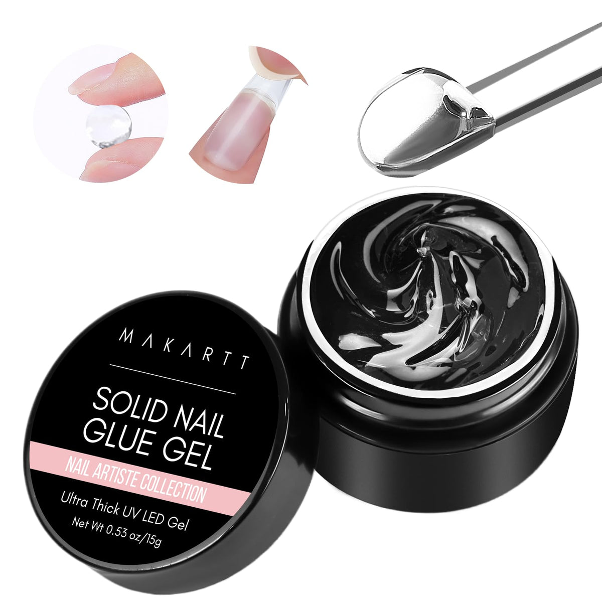 Makartt Solid Gel Nail Glue for False Nail Tips Glue Gel 0.5 floz Lamp Curing Needed Super Adhesive Press on Nails Glue for Fake Nail Long Lasting Nail Art Salon Home Use