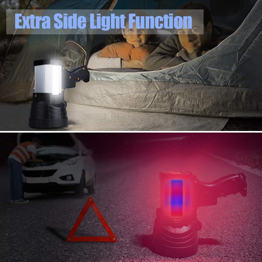 YIERBLUE Rechargeable Spotlight, Super Bright 1000,000 Lumen LED Handheld Spotlight 10000mAh Long Lasting Large Flashlight Searchlight and Flood Camping Flashlight with Foldable Tripod(Silver)