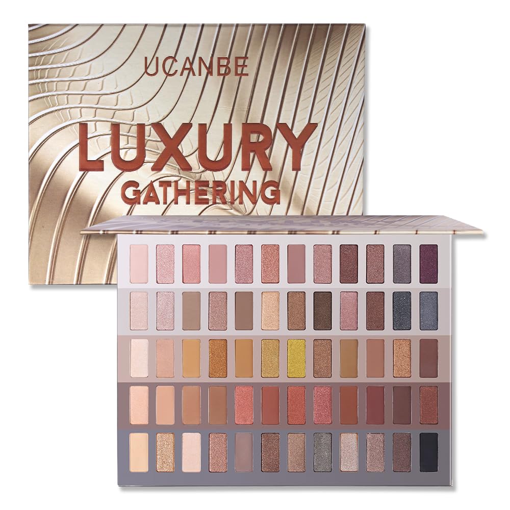 UCANBE Luxury Gathering Neutral Eyeshadow Makeup Palette, Naked Shimmer Matte Metallic Glitter Subtle Eyes Shadow,High Pigmented Nudes Creamy Smokey Pallet Set