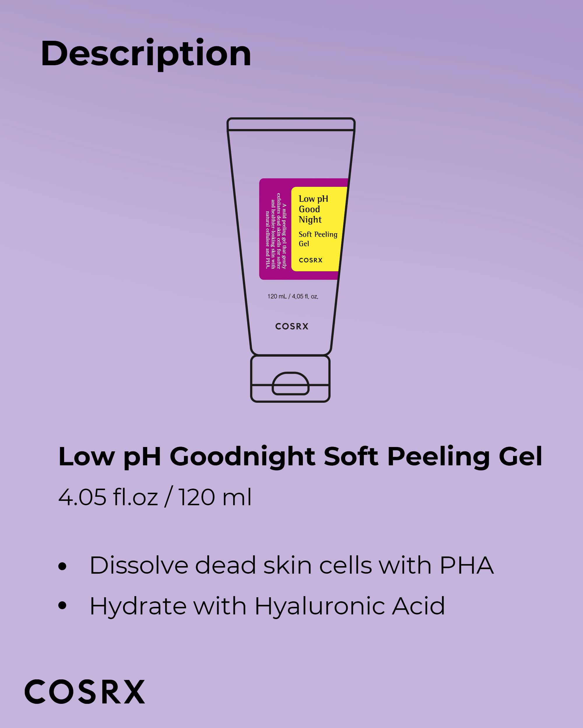 COSRX Low pH Soft Peeling Gel - Mildly Exfoliating PHA Skincare for Sensitive Skin, 120ml