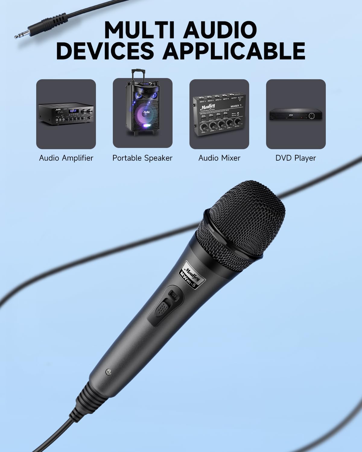 Moukey Karaoke Microphone, Dynamic Microphone with 13 ft Cable, Metal Handheld Cardioid Wired Mic, XLR Microphone for Singing/Stage/Chrismas,Compatible w/Karaoke Machine/PA System/Amp/Mixer, Grey