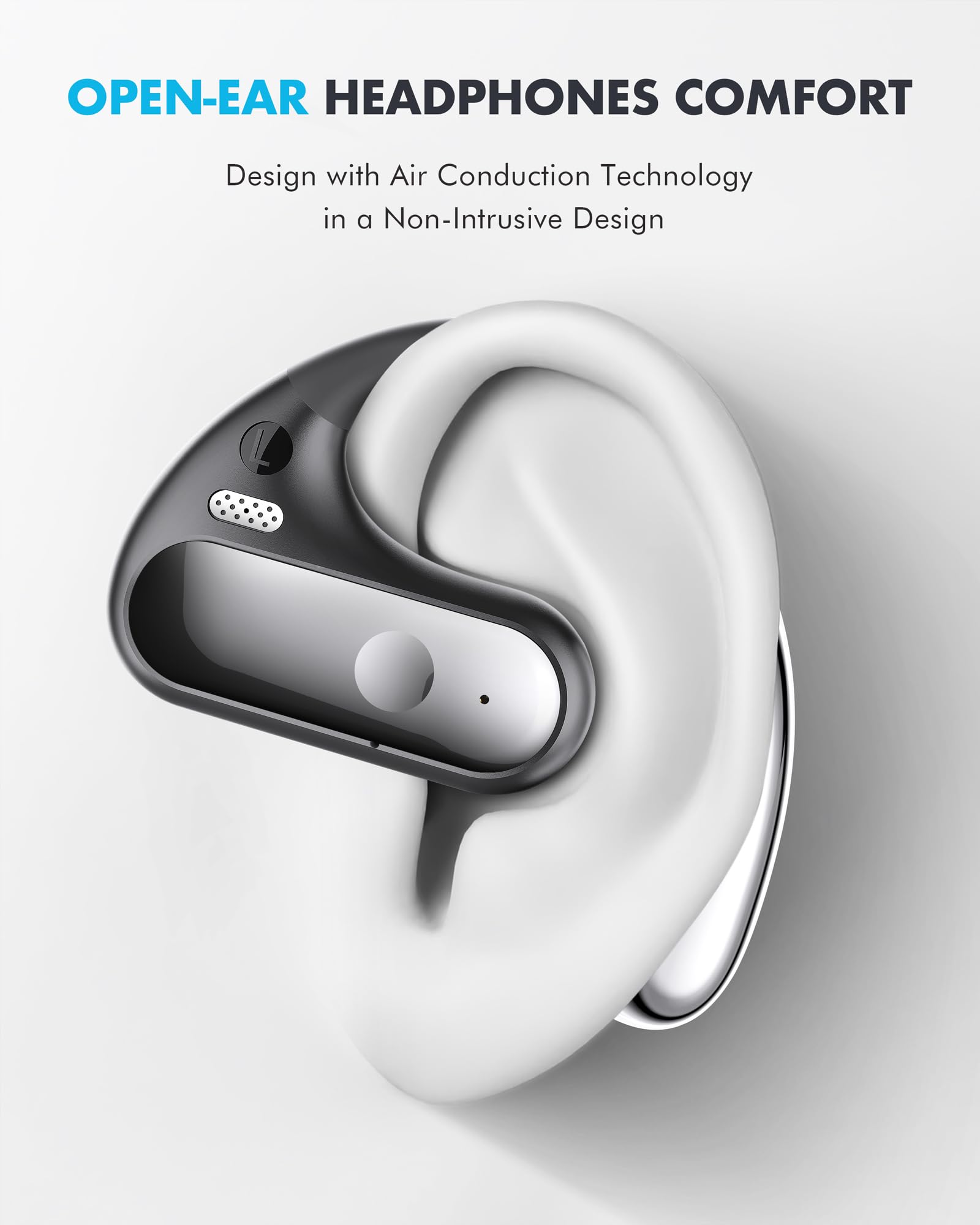 Open-Ear Headphones, Ultra Comfort Open Ear Earbuds, Open Ear Headphones Wireless Bluetooth for Snug Fit, Ergonomic Ear Hook, Balanced Sound, IPX7 Waterproof, 40H Playtime, Bluetooth 5.3, Clear Calls