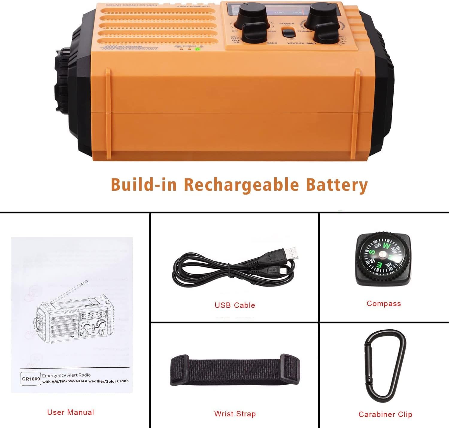 5000 Weather Radio,Solar Hand Crank 5-Way Power Emergency Radio,AM/FM/Shortwave/NOAA Alert Survival Portable Radio,Power Bank USB Charger,Camping Flashlight,Reading Lamp,Headphone Jack,SOS,Compass