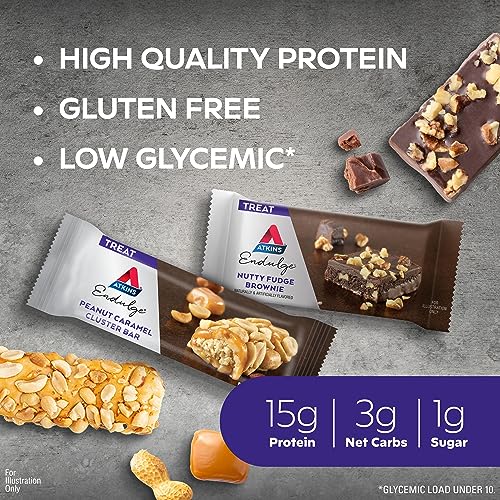 Atkins Endulge Treat Variety Pack, Nutty Fudge Brownie Bar & Peanut Caramel Cluster, Keto Friendly, 16 Bars (8 Each Flavor)