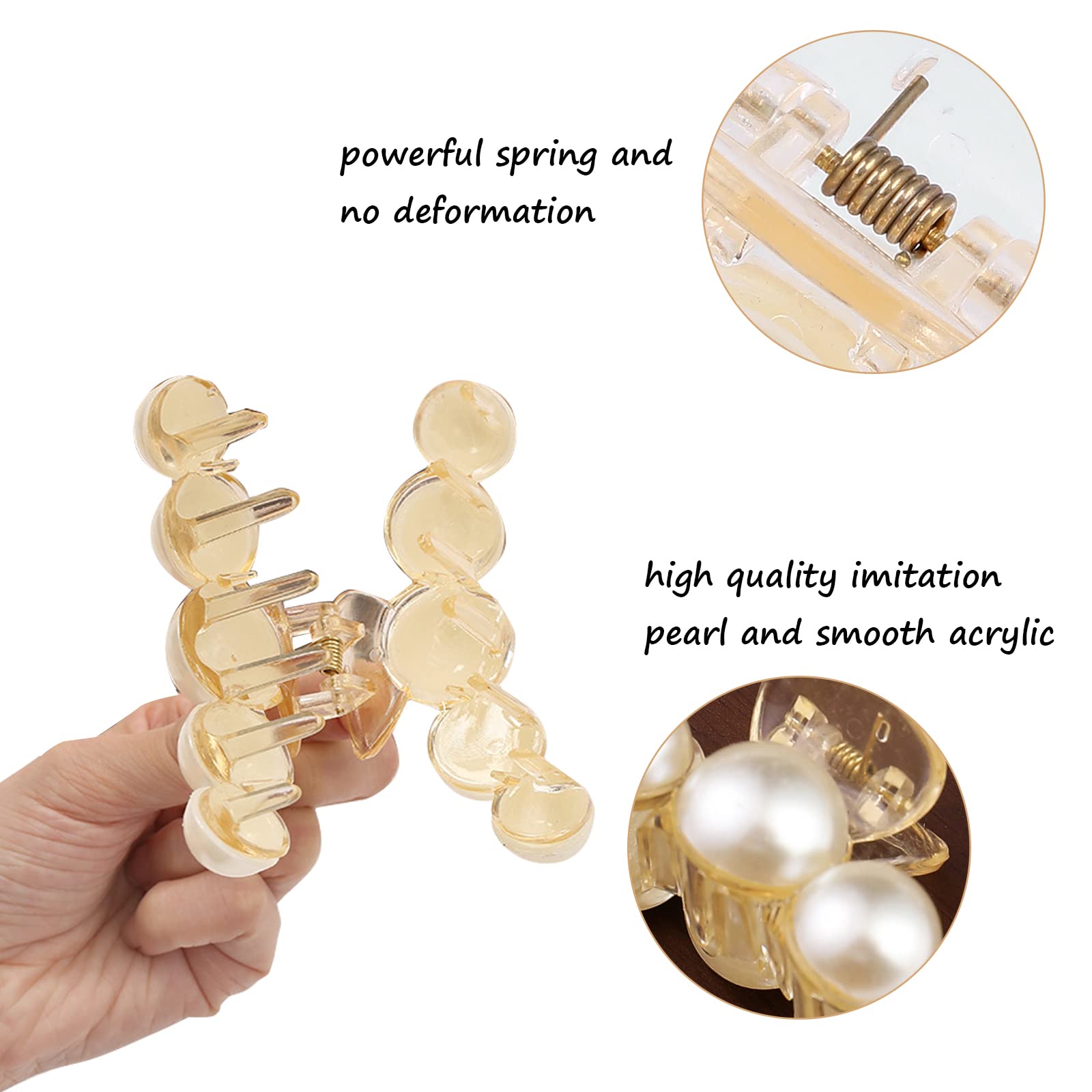 Mehayi 4 PCS Large Pearl Hair Claw Clips for Women Girls, Hair Barrette Clamps for Thick Thin Hair, Fashion Hair Accessories Headwear Styling Tools for Party Wedding