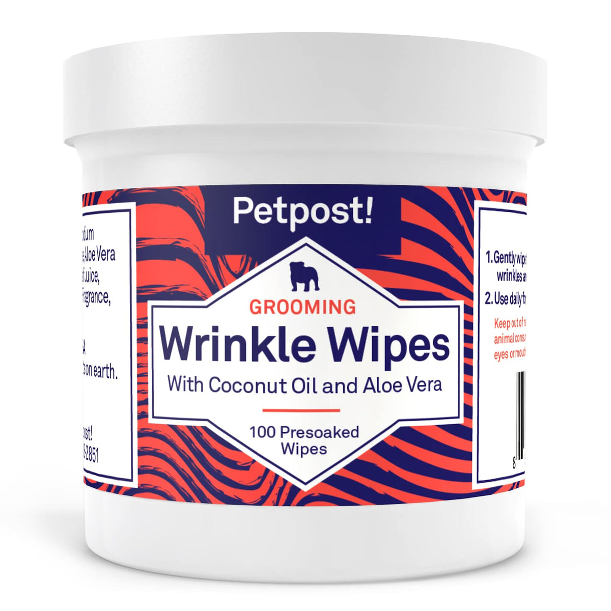 Petpost | Bulldog Wrinkle Wipes for Dogs - Cleans and Soothes Pug Wrinkles and Folds - Ultra Soft Cotton Pads in Coconut Oil Solution 100 ct.