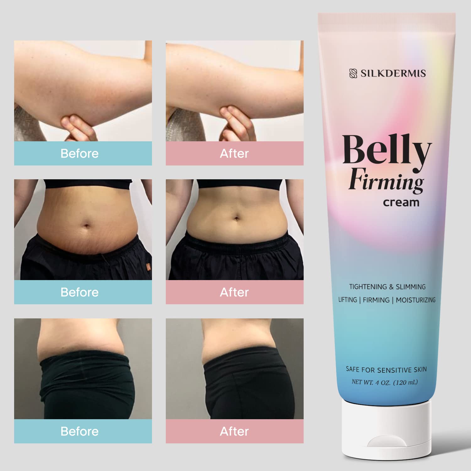 SILKDERMIS B Flat Belly Firming Cream - Skin Tightening & Cellulite Cream for Stomach, Thighs & Butt, Moisturizing Firming Lotion with Powerful Natural Ingredients , 120 ML