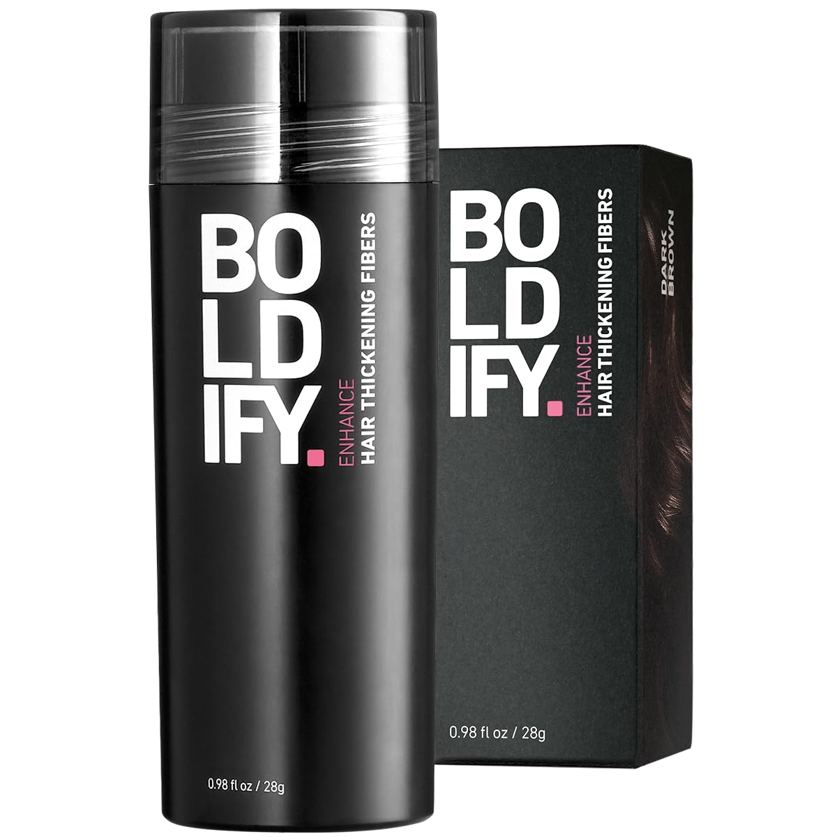 BOLDIFY Hair Fibers (28g) Fill In Fine and Thinning Hair for an Instantly Thicker & Fuller Look - Best Value & Superior Formula -14 Shades for Women & Men - DARK BROWN