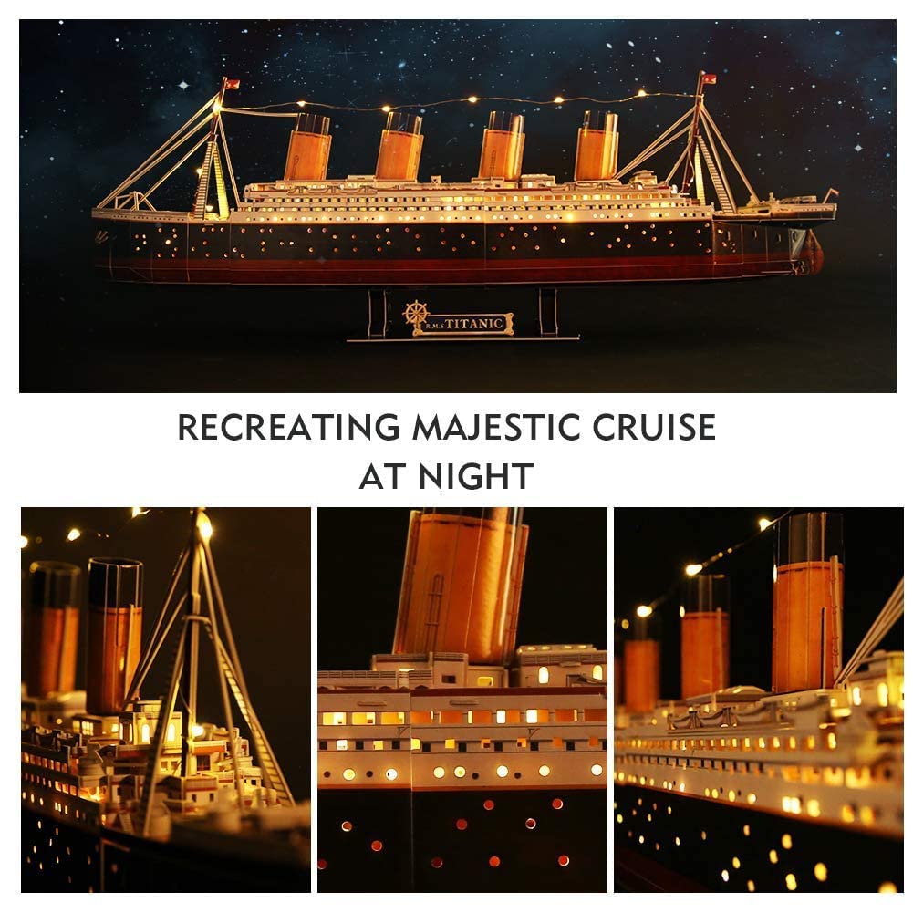 CubicFun Titanic 3D LED Puzzles for Adults 88 CM 266 Pieces,Titanic Toys for Adults Teens, Home Decor Birthday Gifts Adults Easter Gifts Teacher Gifts