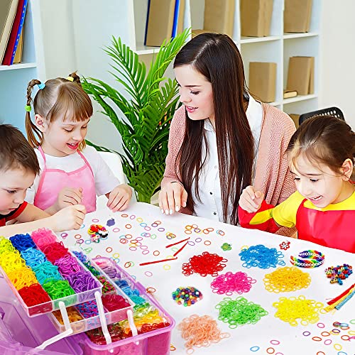 Inscraft 17500+ Rubber Loom Bands with 3 Layer Container, 28 Colors, 600 S-Clips, 352 Beads, 40 Cartoon Pendant, Bracelet Making Refill Kit for Kids