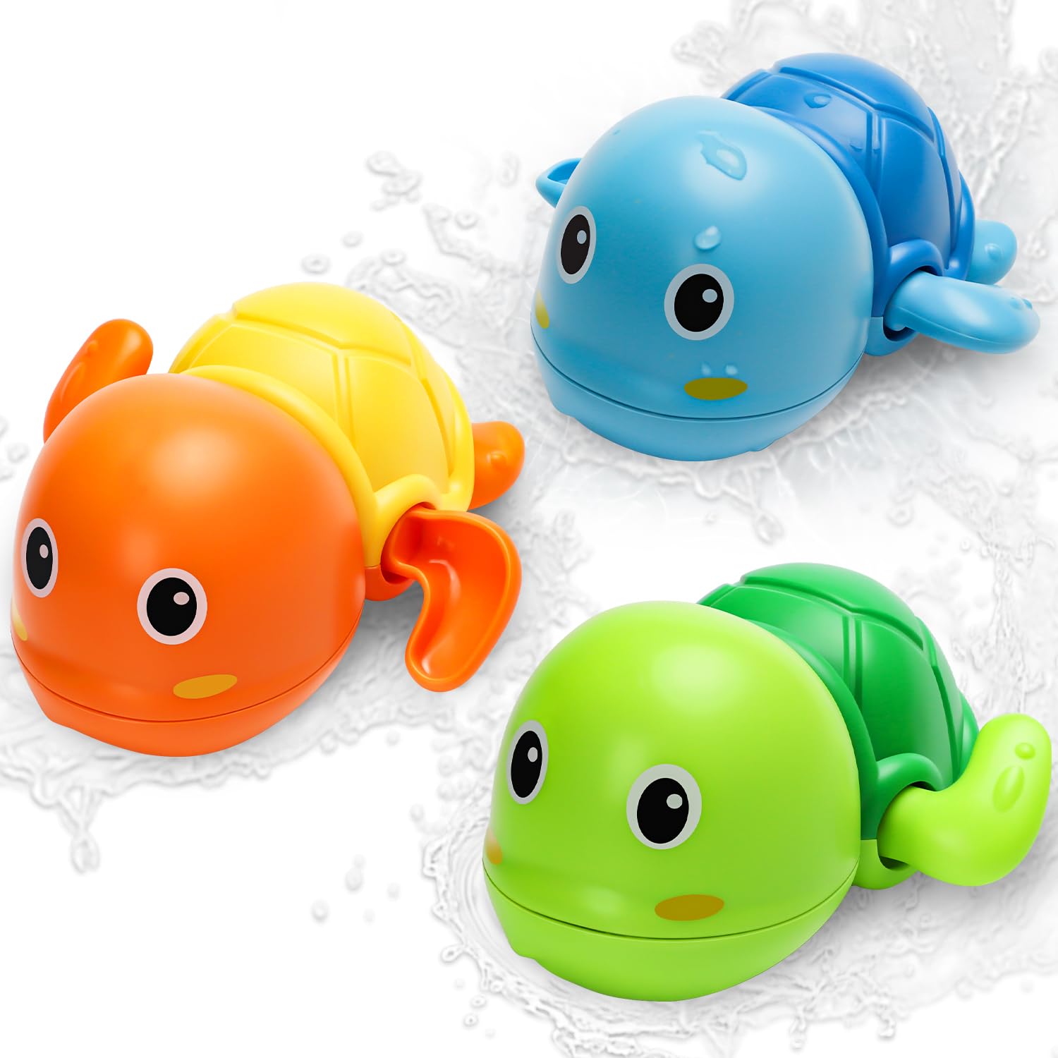 2024 Upgraded Bath Toys, Cute Swimming Turtle Baby Bath Toys for Toddler 1-3, Water Pool Floating Wind Up Toys for 1 Year Old Boy Girl Gifts, Infant Toddlers Kids Bathtub Toys, 3 Pack