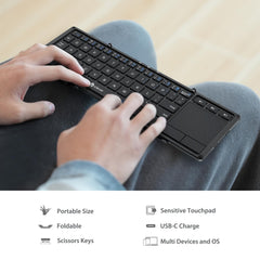 iClever Bluetooth Keyboard, BK08 Folding Keyboard with Sensitive Touchpad (Sync Up to 3 Devices), Pocket-Sized Tri-Folded Fodable Keyboard for Windows Mac Android iOS