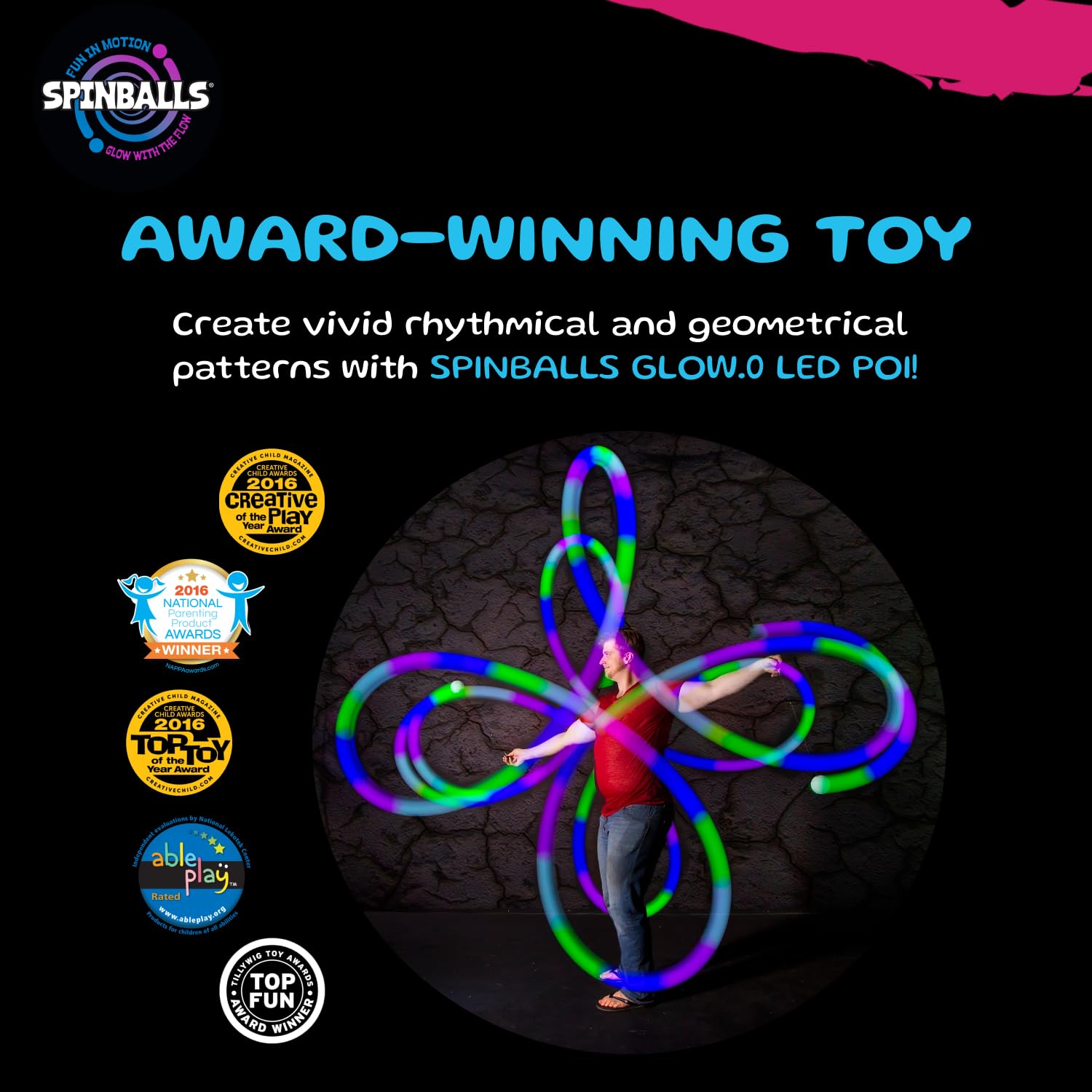 SPIN BALLS Glow.0 LED Poi Balls Glow – USB Rechargeable with 22 Vibrant Color Light Modes & Patterns – Durable, Soft-Core LED Poi Spinning Balls with Adjustable Leashes & Double-Loop Handles