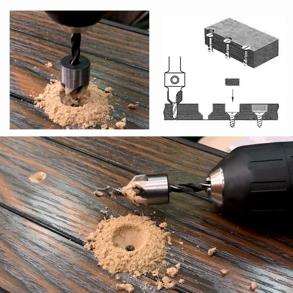 COMOWARE Countersink Drill Bits Set- 7Pcs Counter Sink Bit for Wood High Speed Steel, Woodworking Carpentry Reamer with 1 Free Hex Key Wrench