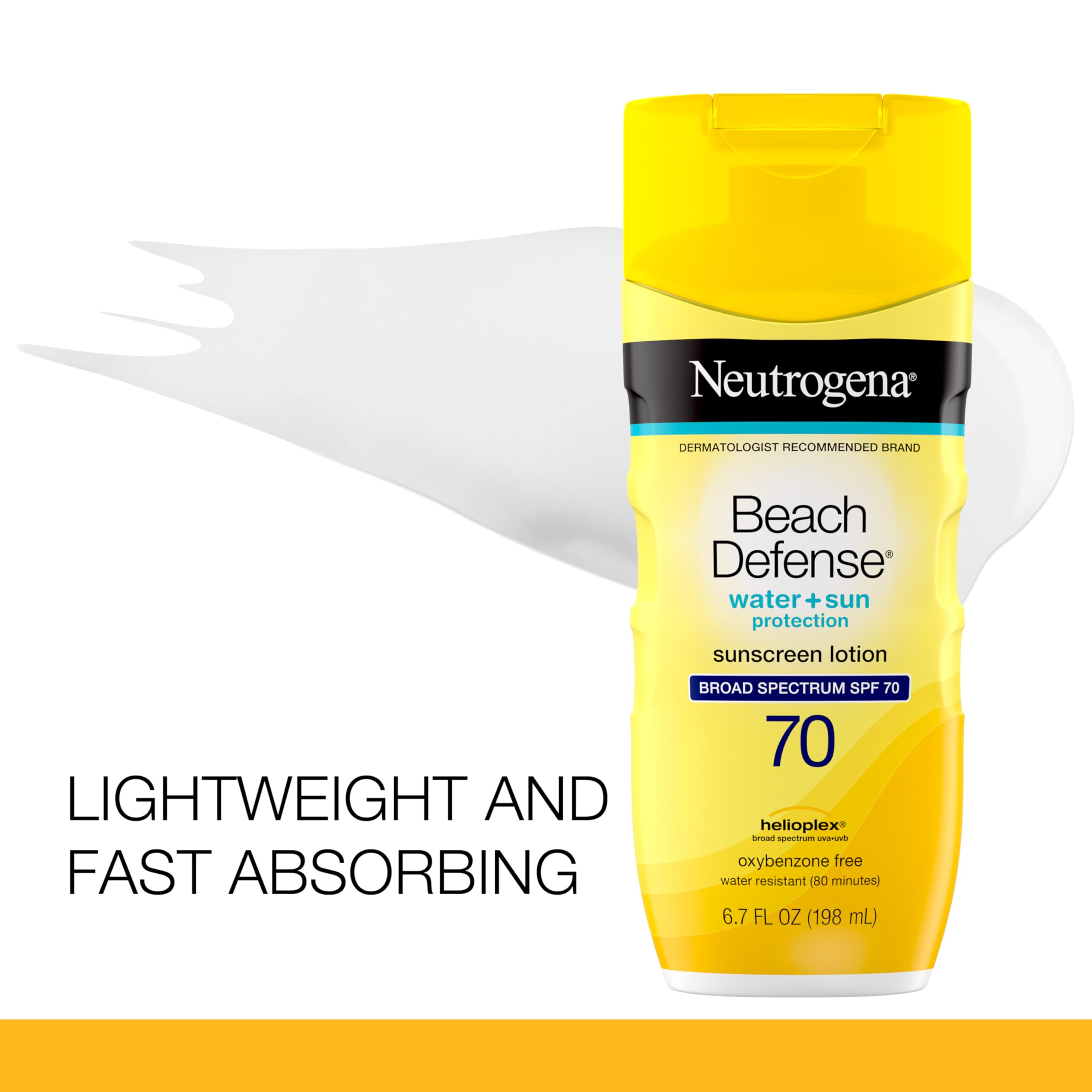 Neutrogena Beach Defense Water-Resistant Face & Body SPF 70 Sunscreen Lotion with Broad Spectrum UVA/UVB Protection, Oil-Free Fast-Absorbing Sunscreen Lotion, Oxybenzone-Free, 6.7 oz