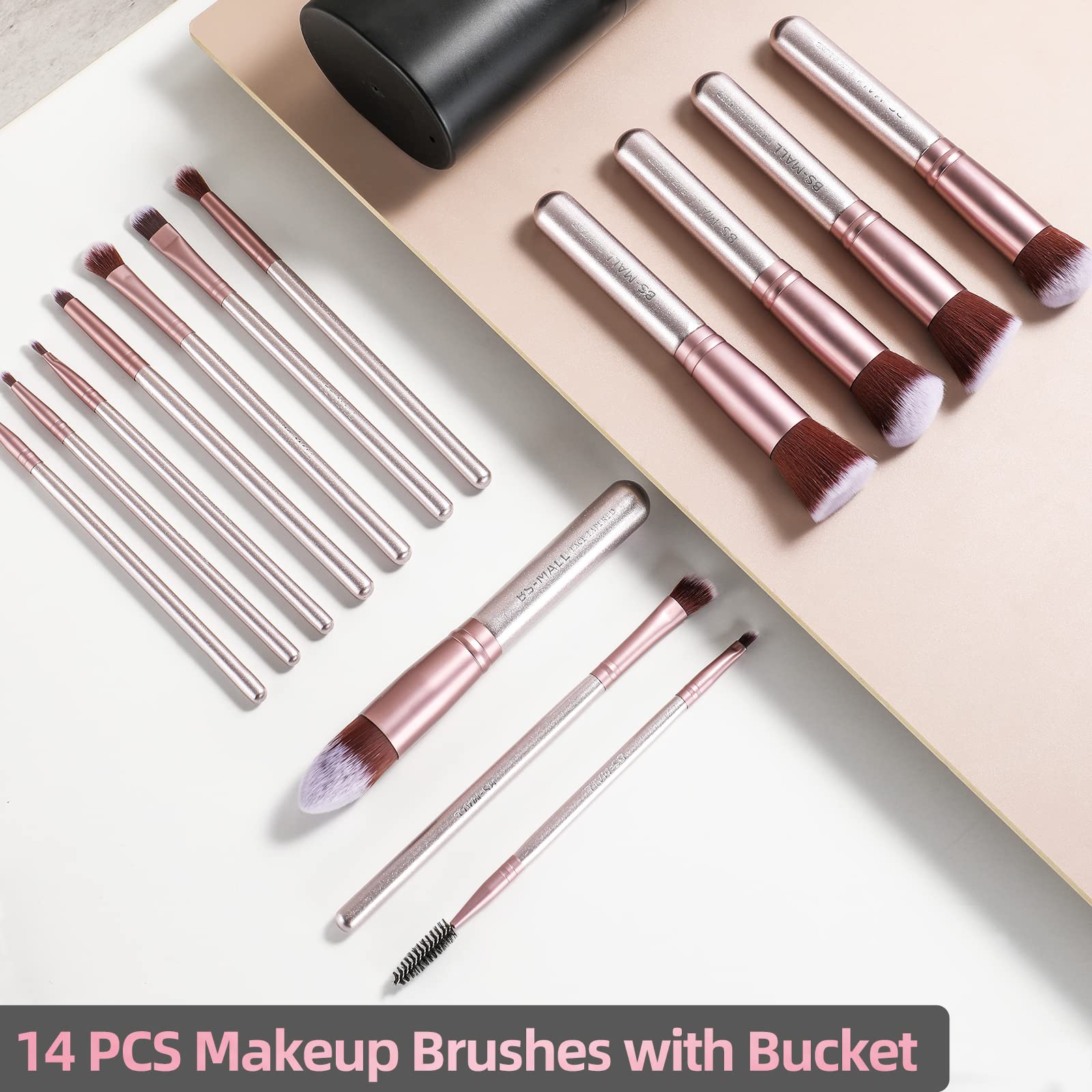 BS-MALL Makeup Brushes Premium Synthetic Foundation Powder Concealers Eye Shadows Makeup 14 Pcs Brush Set，Silver Purple with case