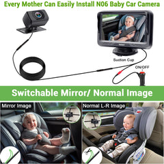 Baby Car Camera Ease Installation: Eye Protection Clear Night Vision 360° Rotation Rear Facing Baby Car Mirror for 2 Kids HD 1080P 150° Wide View Stability Backseat Camera with Monitor -Rohent N06